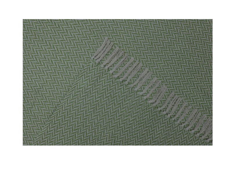 Ambrosia Chevron Herringbone Throws Cotton Sage Green - 130 x 160 cm - 400GSM - Image 2